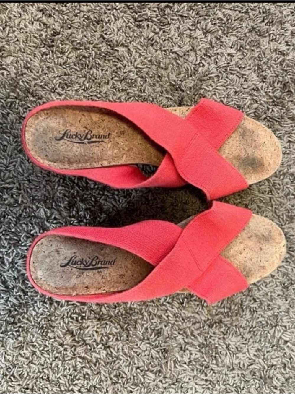Lucky Brand Red Crisscross Cork Slide Mules